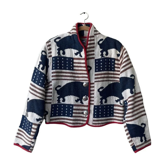 DONT MESS WITH TEXAS Crop Western Jacket Bulls Flags Women's L Cotton - Picture 1 of 3